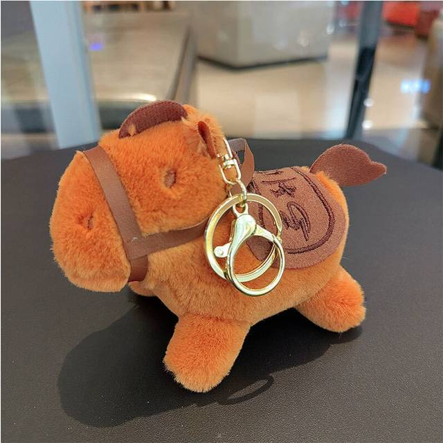 (GoldOrange) Charming Plush Pony Keychain In Deep Coffee With Silver Rings Great For All Ages