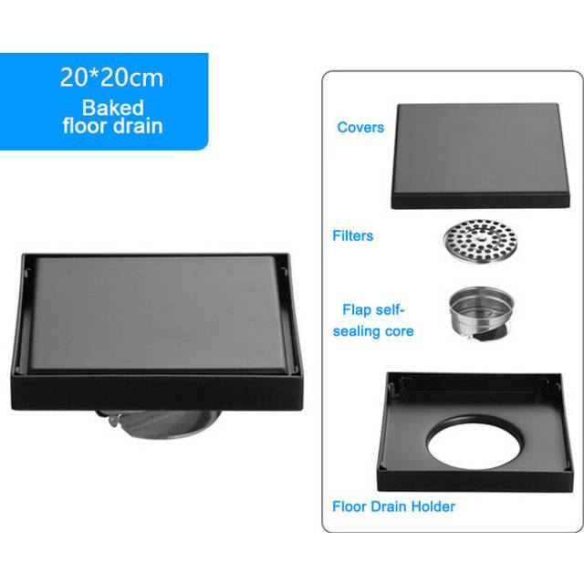 (Baked 20x20cm) Invisible Bathroom Floor Drain 10/12/15cm Square Waste Filter Drainage