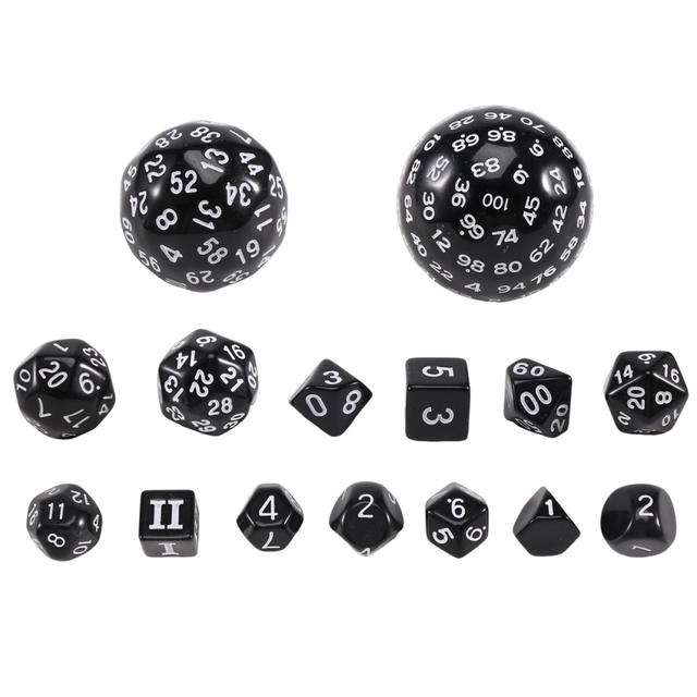 15Pieces Complete Polyhedral DND Dice Set D3-D100 Spherical