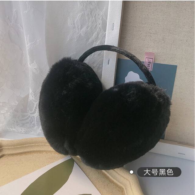 (black plus size) Winter Warm Earmuffs Girl Fluffy Women Plush Warm Solid Color Soft Casual