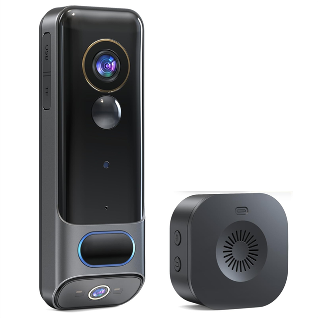 Dual Doorbell Camera Wireless No Subscription,2K Smart Door Wireless,with AI Human Detection, Night Vision