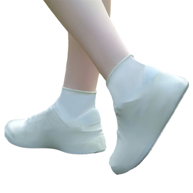 Anti-slip latex shoe covers reusable non-slip waterproof White