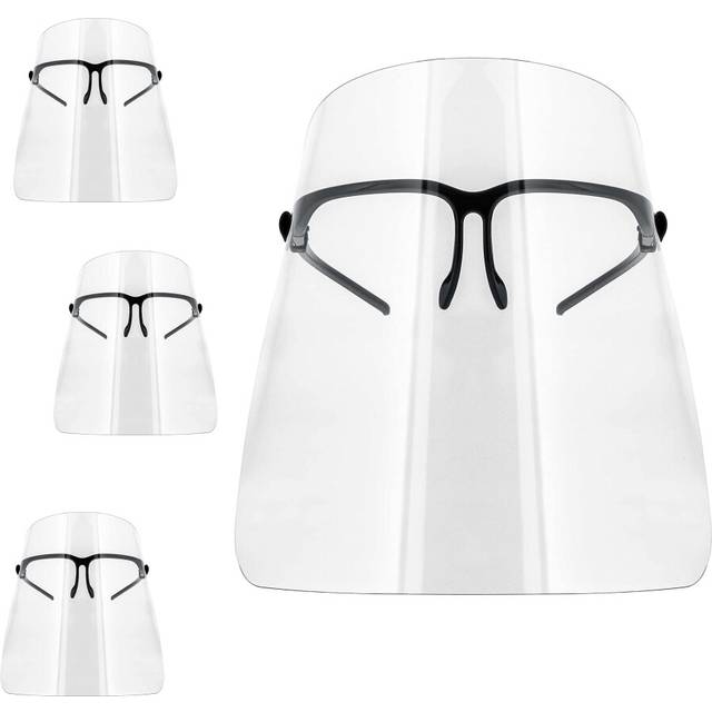 TCP Global Salon World Safety Face Shields with Black Glasses Frames (Pack of 4) - Ultra Clear Protective Full Face Shields to Protect Eyes  Nose  Mou