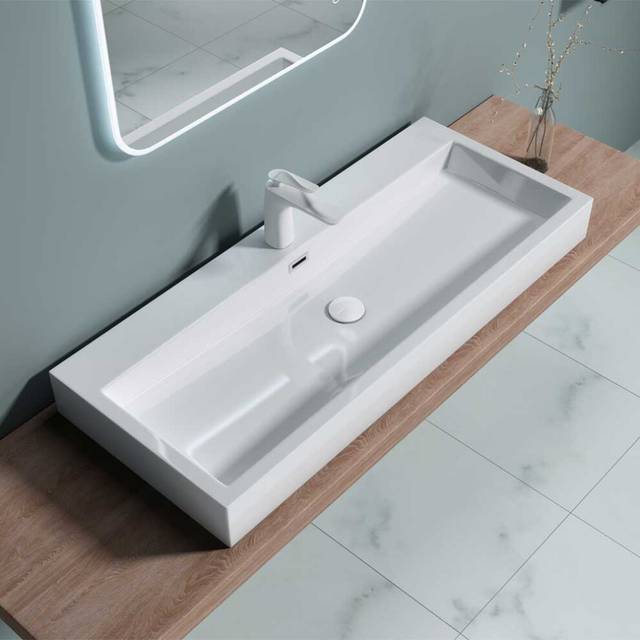 Durovin Bathrooms Luxurious Stone Resin Bathroom Basin - Wall Hung Bathroom Sink - One Tap Hole With Overflow - 1000 x 420 x 100mm (WxDxH)