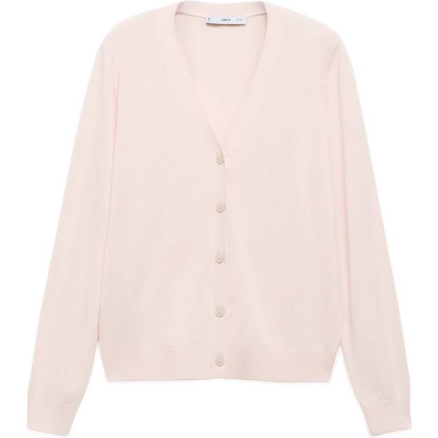 Mulberry silk-blend ribbed cardigan pale pink - Woman - S - MANGO - Pale Pink