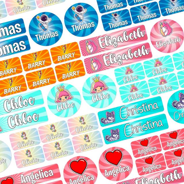Back to School  50 PCs Labels for Kids Personalized - 20 Designs  3 Shapes  4 Font Options - Custom Waterproof Stickers for Lunch Boxes  Wat
