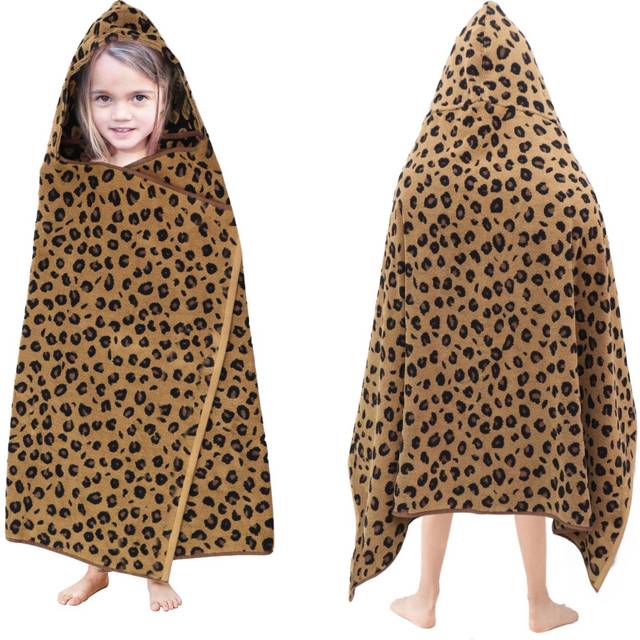 ORIGINAL KIDS Hooded Bath Towel Wrap - 100% Cotton Jacquard Animal Print Cheetah Leopard African Safari Oversized Kids Towel - Toddler Shower Pool Bea