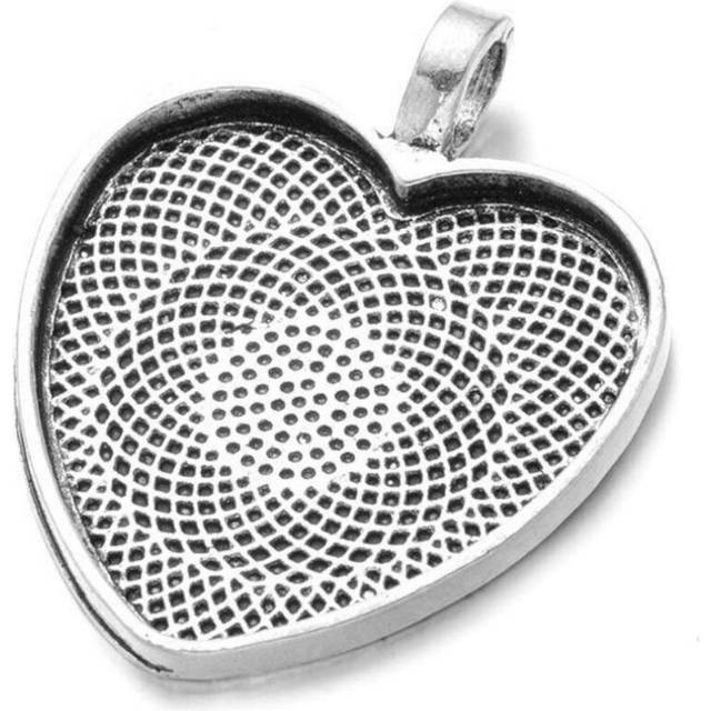 AKOAK 24 Pieces 25mm 1 Inch Diameter Antique Silver Heart Shape Pendant Trays Pendant Blanks Cameo Bezel Cabochon Settings for Photo Charm or Cabochon
