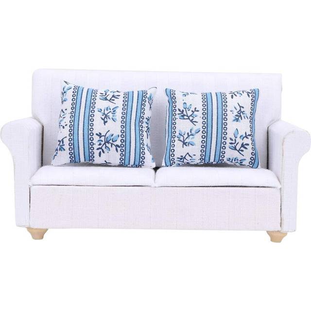 1/12 Scale Dollhouse Sofa, Dollhouse Furniture Miniature Sofa for Living Bedding Room Sofa Couch with Pillow Cushion Room Decoration(1 x 2 Seat Sofa 2