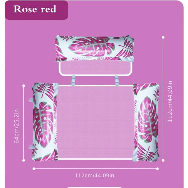 (Rose Red) 1pc Inflatable Pool Float Hammock for Adults, Multi-Purpose PVC Water Float Bed Lounge Chair, Detachable 3-Row Design