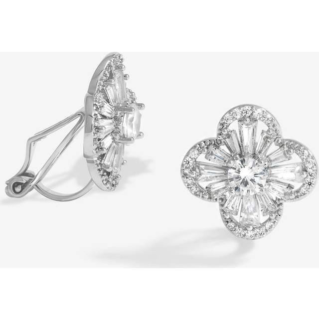 Jon Richard Cubic Zirconia Clover Clip Earrings, Silver