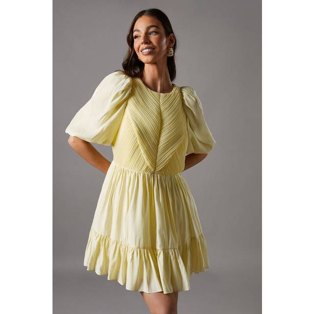Baby Pleat Organza Mini Dress - Lemon - Yellow - 14