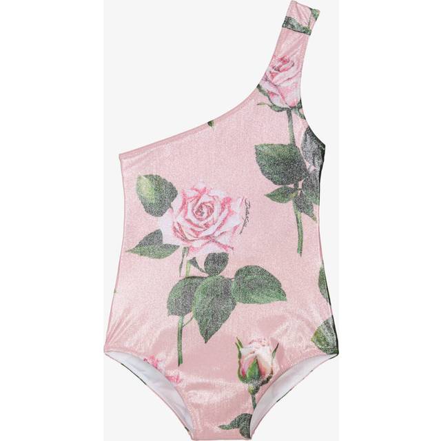 Dolce & Gabbana, Swimsuits, female, Pink, 6 Y, Rose Print One-Shoulder Swimsuit