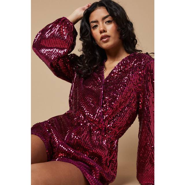 Oasis Womens Petite Sequin Stripe Wrap Playsuit - Red - Size 8 UK