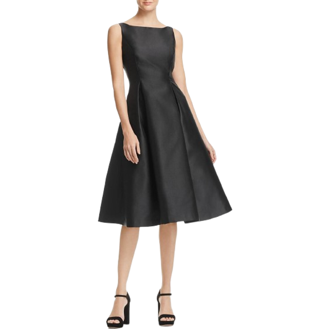 Sleeveless Mikado Fit And Flare Midi Dress With V-Back In Black - 0