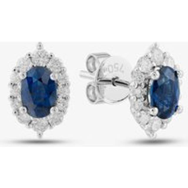 18ct White Gold Oval Cut Sapphire & Brilliant Cut Diamond Halo Earrings LG237/EA(BS) - Silver