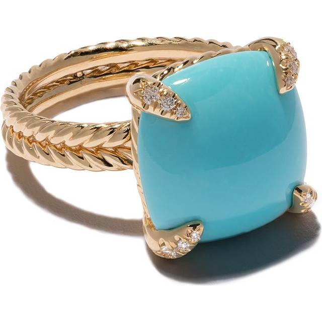 David Yurman - 18kt yellow gold Châtelaine turquoise and diamond ring (14mm) - women - 18kt Yellow Gold/Turquoise/Diamond - 5