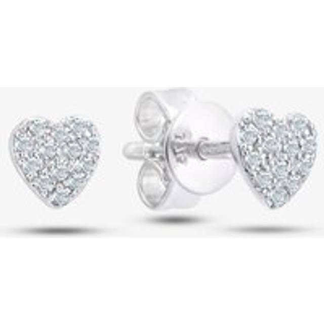 9ct White Gold 0.10ct Diamond Pave Heart Stud Earrings DE1647W - Silver