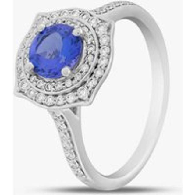 18ct White Gold 0.85ct Brilliant Cut Tanzanite & 0.33 Diamond Shoulder Set Halo Ring NTR2017TZD-18W - Blue