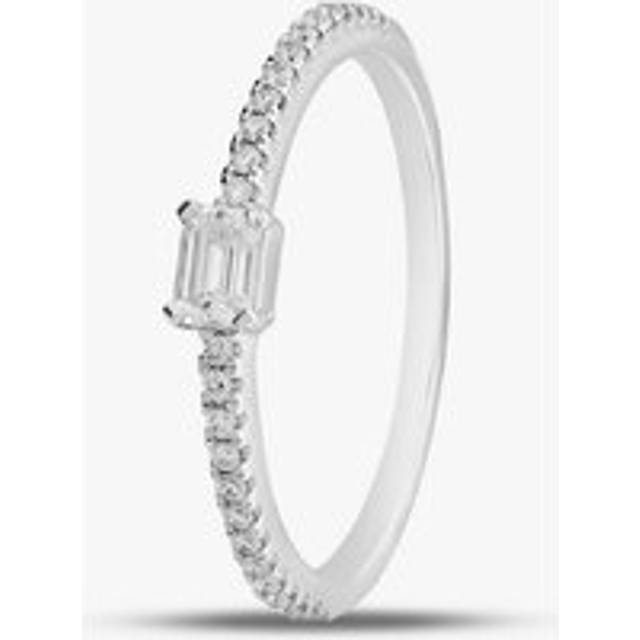 18ct White Gold Emerald & Brilliant Cut Diamond Shoulder Set Solitaire Ring R26806GW18DD001 18WG - Silver
