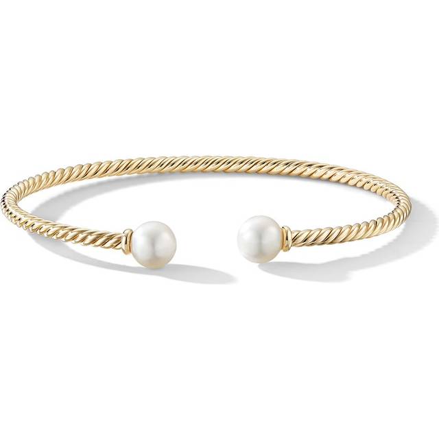 David Yurman - 18kt yellow gold Solari Cablespira diamond bracelet (2.6mm) - women - White Freshwater Pearl/18kt Gold - L - Silver