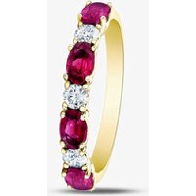 9ct Yellow Gold Ruby & 0.2ct Diamond Half Eternity Ring 50L77 RUBY O