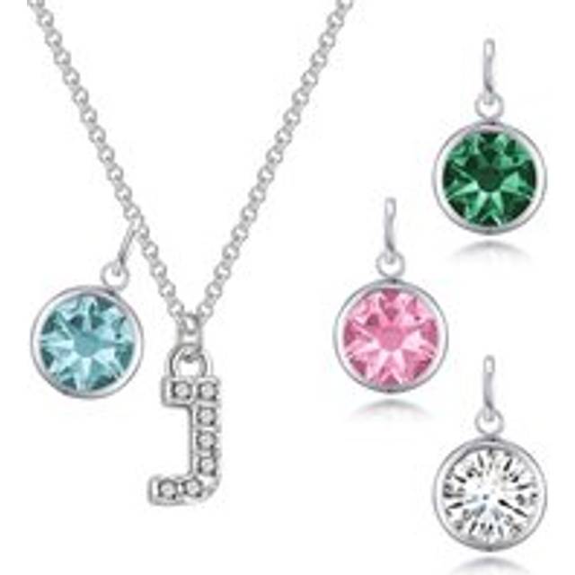 Pave Initial J Necklace with Birthstone Charm Created with Zircondia® Crystals