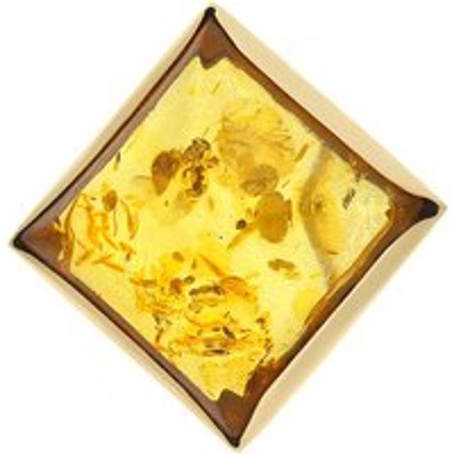 9ct Yellow Gold Amber Large Square Brooch D - Yellow Gold