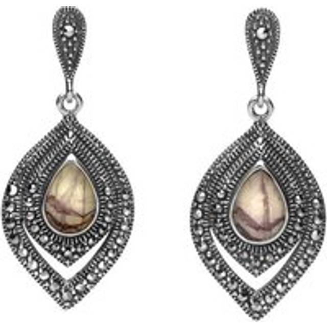 Sterling Silver Blue John Marcasite Fancy Pear Stud Earrings - Silver
