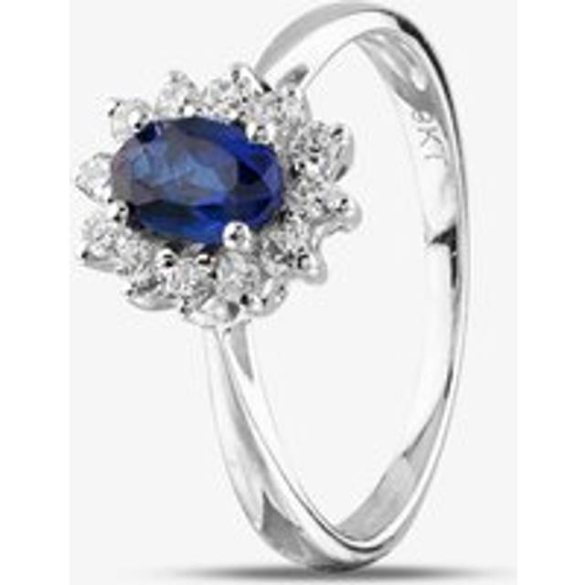 9ct White Gold Oval Cut Sapphire & Cubic Zirconia Halo Ring D152306WB-L - Silver