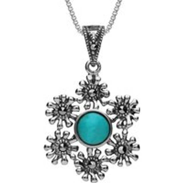 Sterling Silver Turquoise Marcasite Flower Petal Necklace - Option1 Value Silver