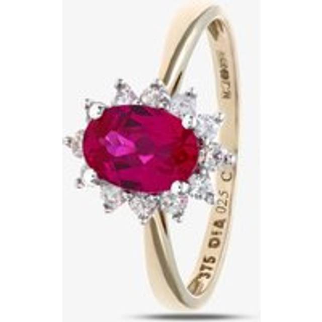 9ct Yellow Gold Ruby 0.25ct Diamond Cluster Ring PR10470Y RU K - Silver