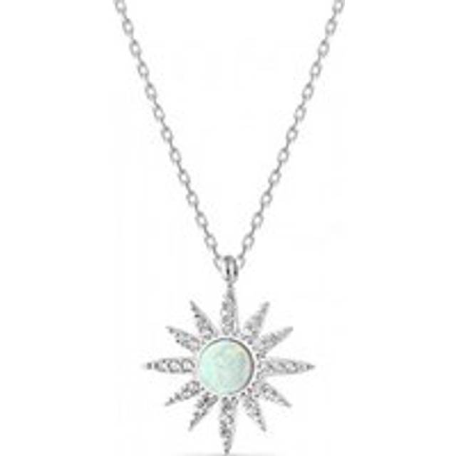 Womens White Opal Sun Sterling Silver Necklace - Grey - One Size
