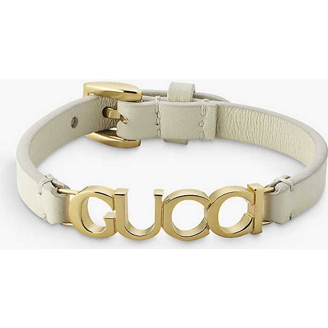 Gucci Womens Ivory Logo-script Leather Bracelet M - IVORY