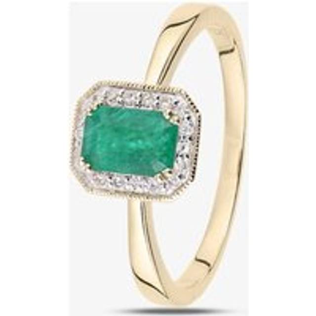 9ct Emerald 0.08 Diamond Halo Ring DR1619YEM N - Gold
