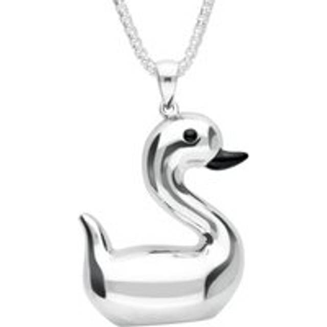 Sterling Silver Whitby Jet Luckiest Duck Large Necklace - Silver