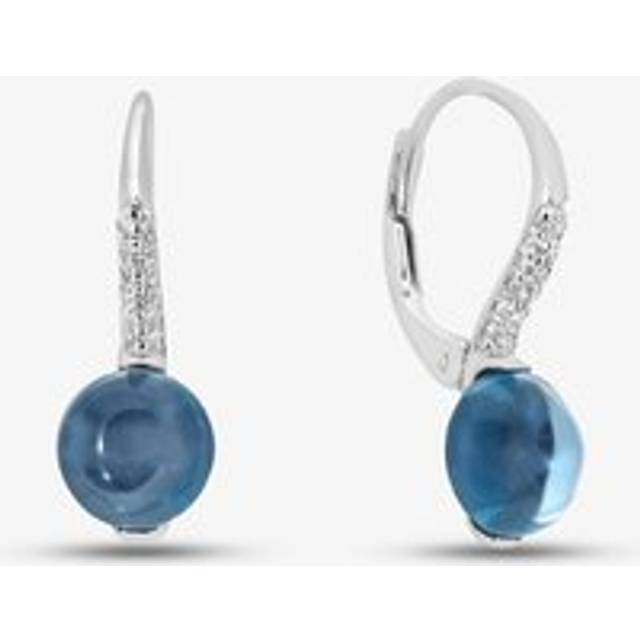 9ct White Gold Round Blue Topaz & 0.10ct Diamond Hoop Earrings DE1508W-BT - Silver