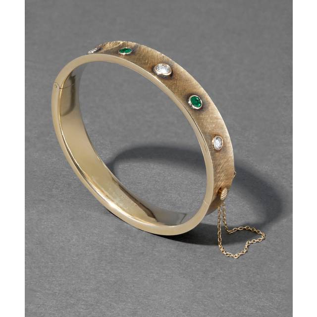 Alexis Bittar Vintage 1960S 14K With Hand Etched Diamond & Emerald Hinge Bangle Bracelet in Gold | Statement Jewelry from Alexis Bittar (One Size)