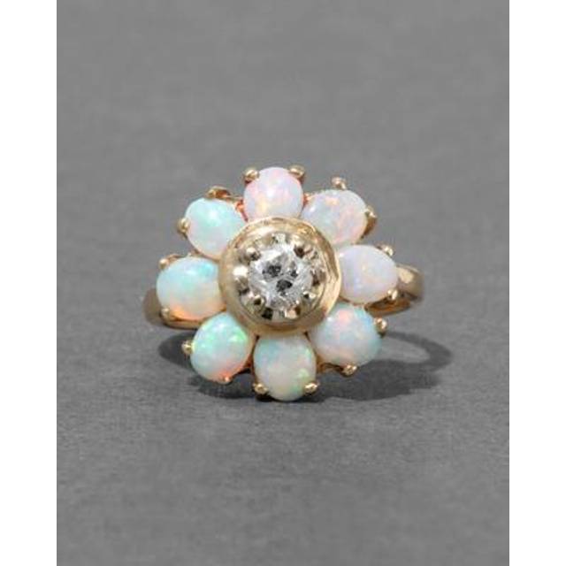 Alexis Bittar Vintage 1950S 14K With Opal Cabachon & Diamond Flower Ring in Gold Size 6 | Statement Jewelry from Alexis Bittar (6)