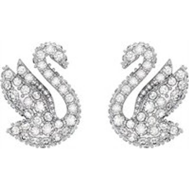 Swarovski Iconic Swan Rhodium Plated White Crystal Stud Earrings - Silver