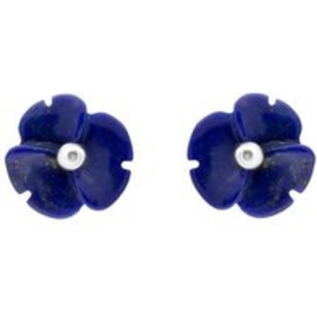 Sterling Silver Lapis Lazuli Tuberose 8mm Clover Stud Earrings - Silver