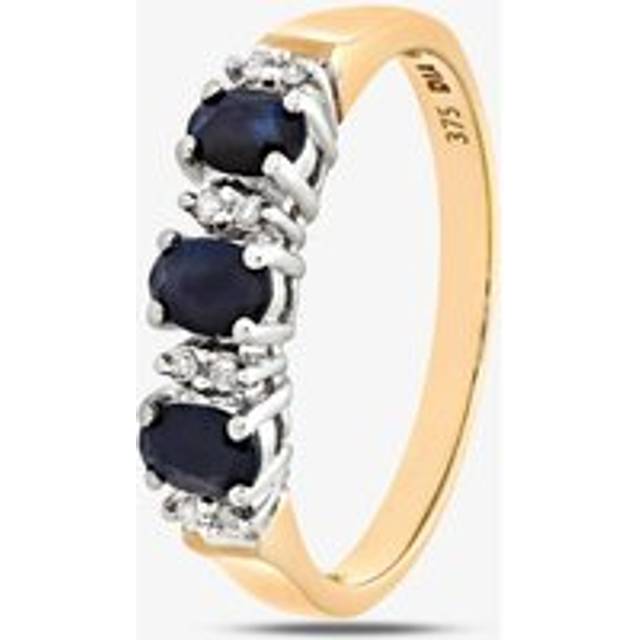 9ct Yellow Gold Three Oval Sapphire Stone 0.04 Diamond Half Ring PR06491Y SA M