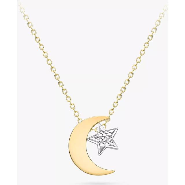 IBB 9ct Yellow and White Gold Moon and Textured Star Pendant Necklace