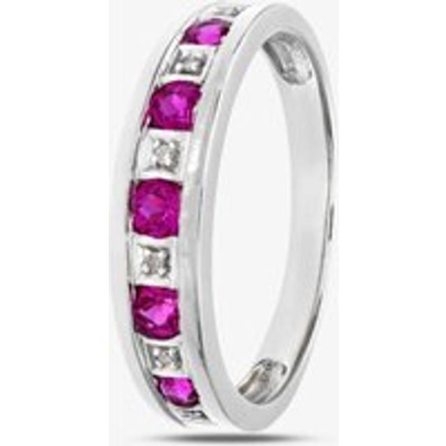 9ct White Gold Brilliant Cut Ruby & 0.02ct Diamond Half Eternity Ring PR10429W RU M - Red