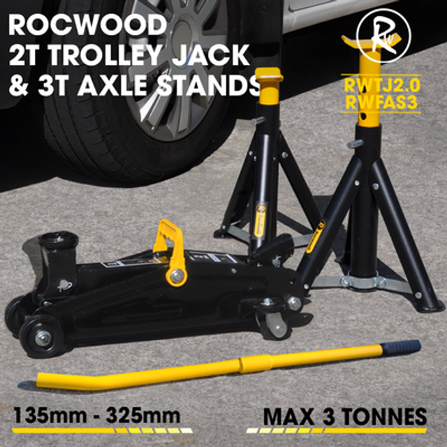Trolley jack 2 ton tonne hydraulic & axle stand set 3 ton foldable