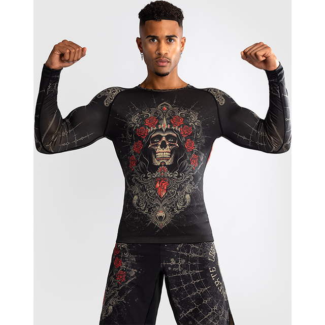 Venum Santa Muerte 5.0 Mens Long Sleeve Rashguard Deep Black/Gol