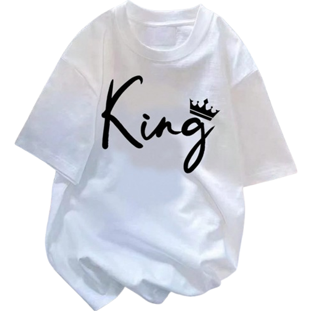SHEIN Tween Boys Casual Simple King Graphic Short Sleeve T-Shirt, Suitable For Summer, Cotton Blend