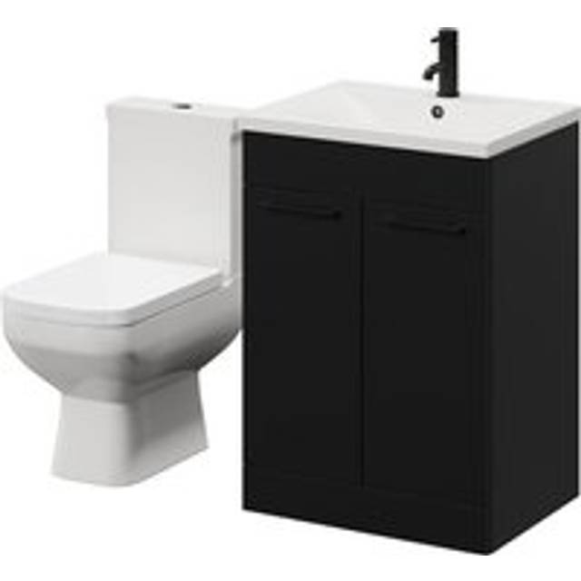 Wholesale Domestic Turin Floor Standing Vanity Unit and Toilet Suite with 1 Tap Hole Glide Basin and 2 Doors with Handles | Matt Black | ABS Polished Chrome | 600mm