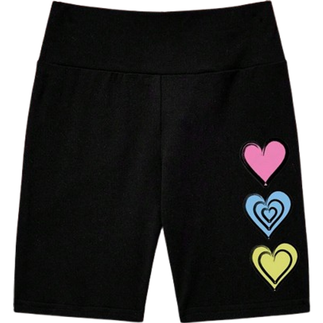 SHEIN Young Girl&#39;s Casual Simple Heart Pattern Base Shorts Suitable For Spring And Summer