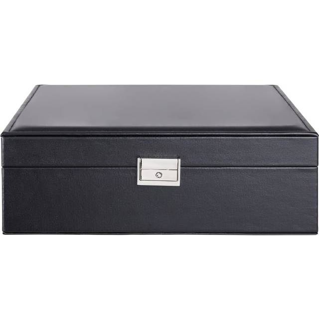 H&O Direct 2 Tier Black Travel Jewellery Box - 9 x 26.5 x 26.5cm